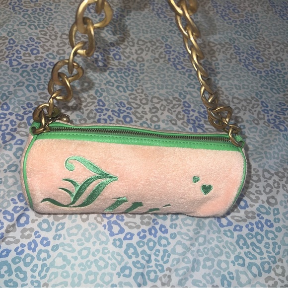 Vintage Rare Green Pink Juicy Couture Barrel Bag Purse Satchel - Terry Cloth - Picture 2 of 10